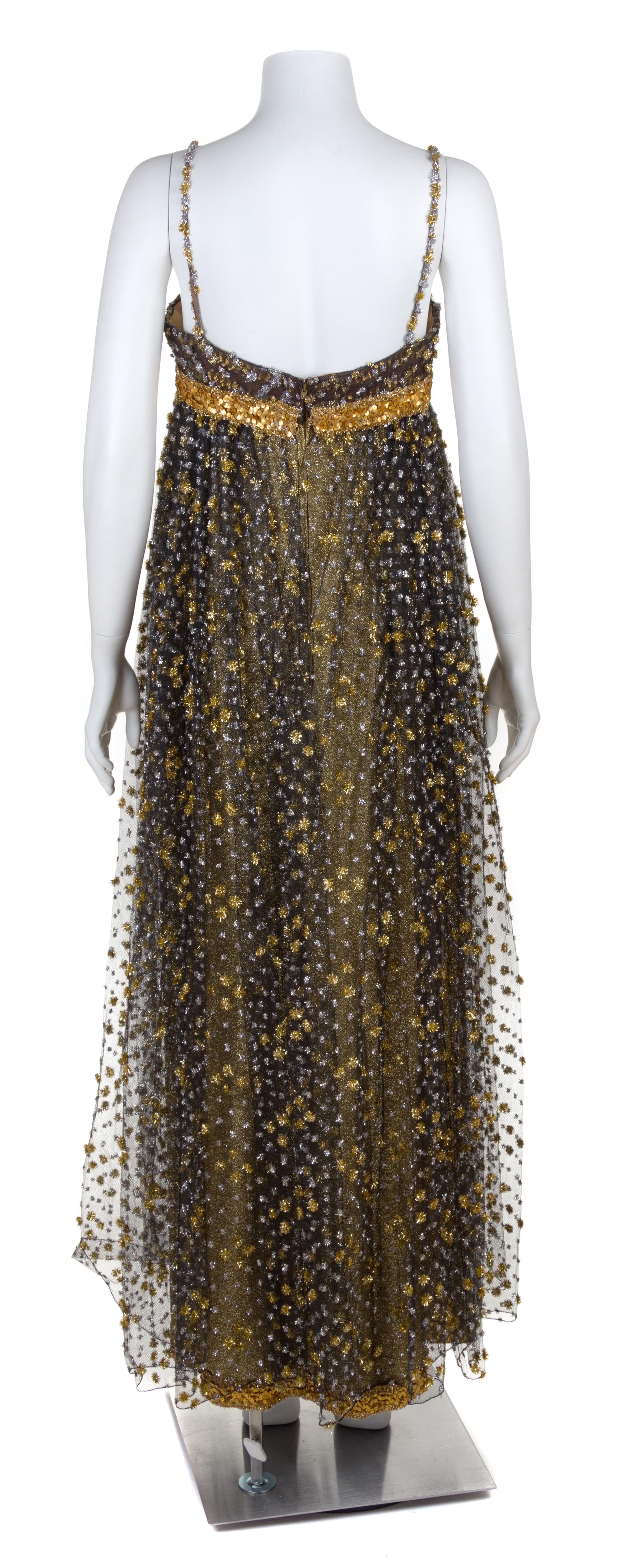A Galanos Gold Lamé and Black Tulle Evening Gown and Jacket, No size.