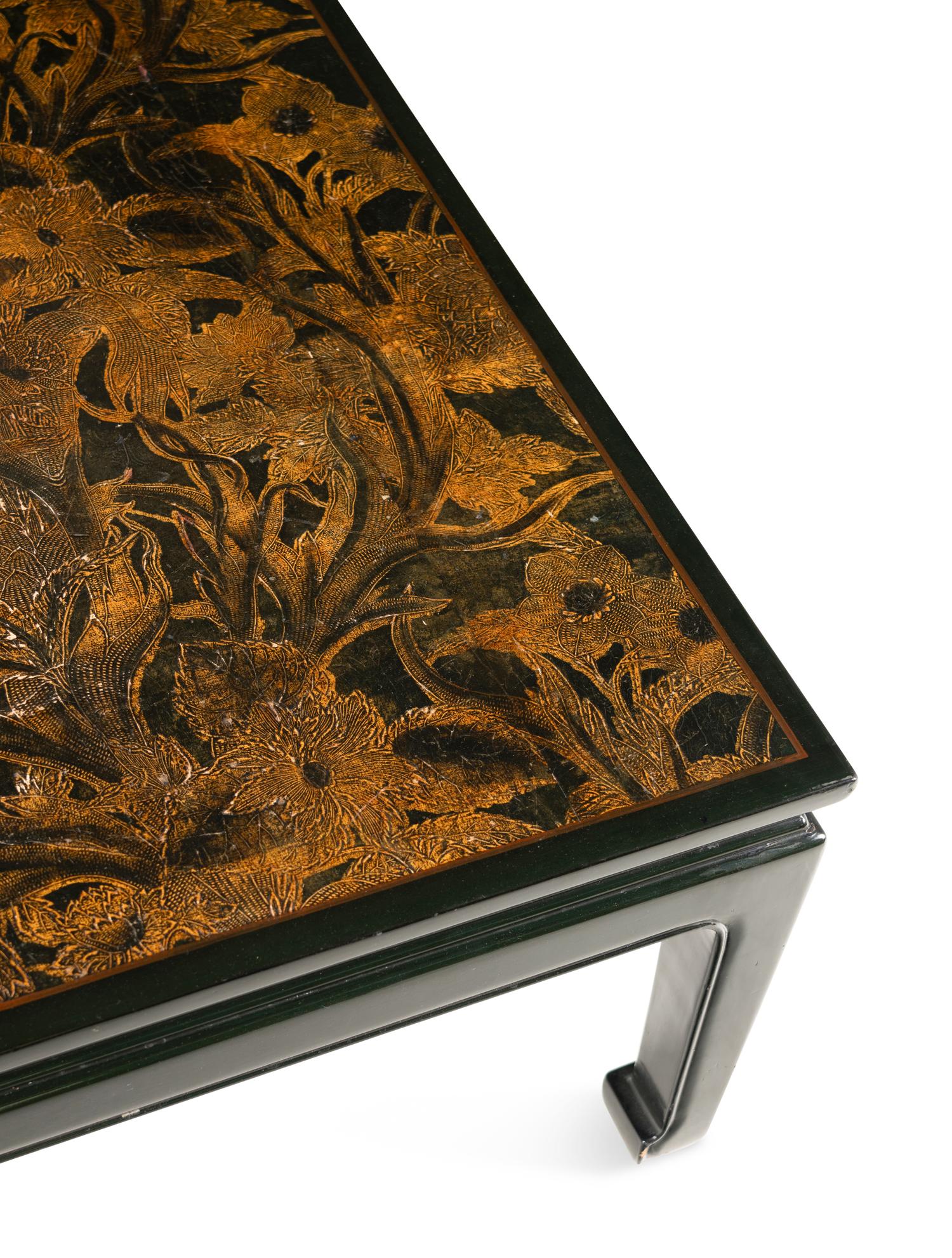 A Contemporary Black Lacquered and Parcel-Gilt Low Table