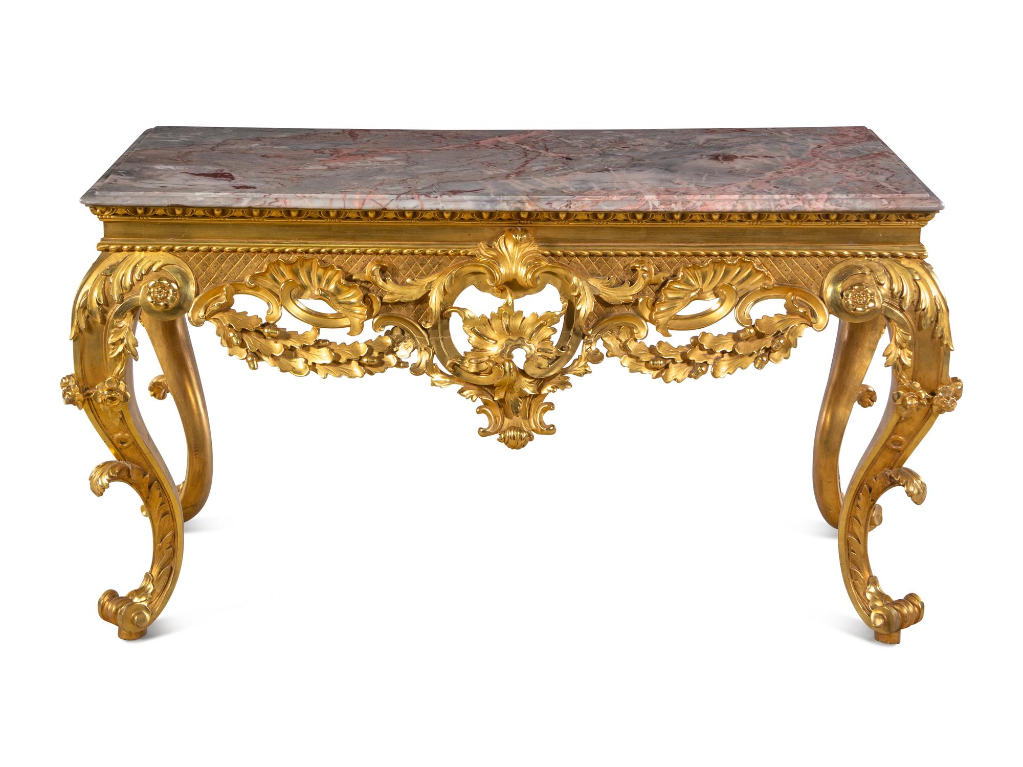 A George III Style Giltwood Marble-Top Console Table