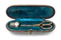 An Austrian Silver and Enamel Thimble, Maker's Mark KH, Vienna, First Half 20th Century, the knurled body above a white guilloche ename