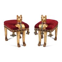 A Pair of Egyptian Style Painted and Gilt Benches