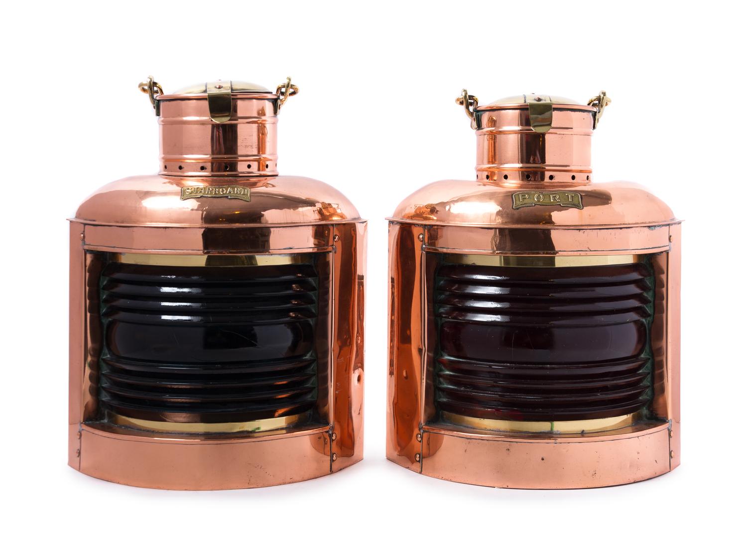 Two Brass and Copper Ship's Lanterns Height 18 inches. — EARLY 20TH CENTURY