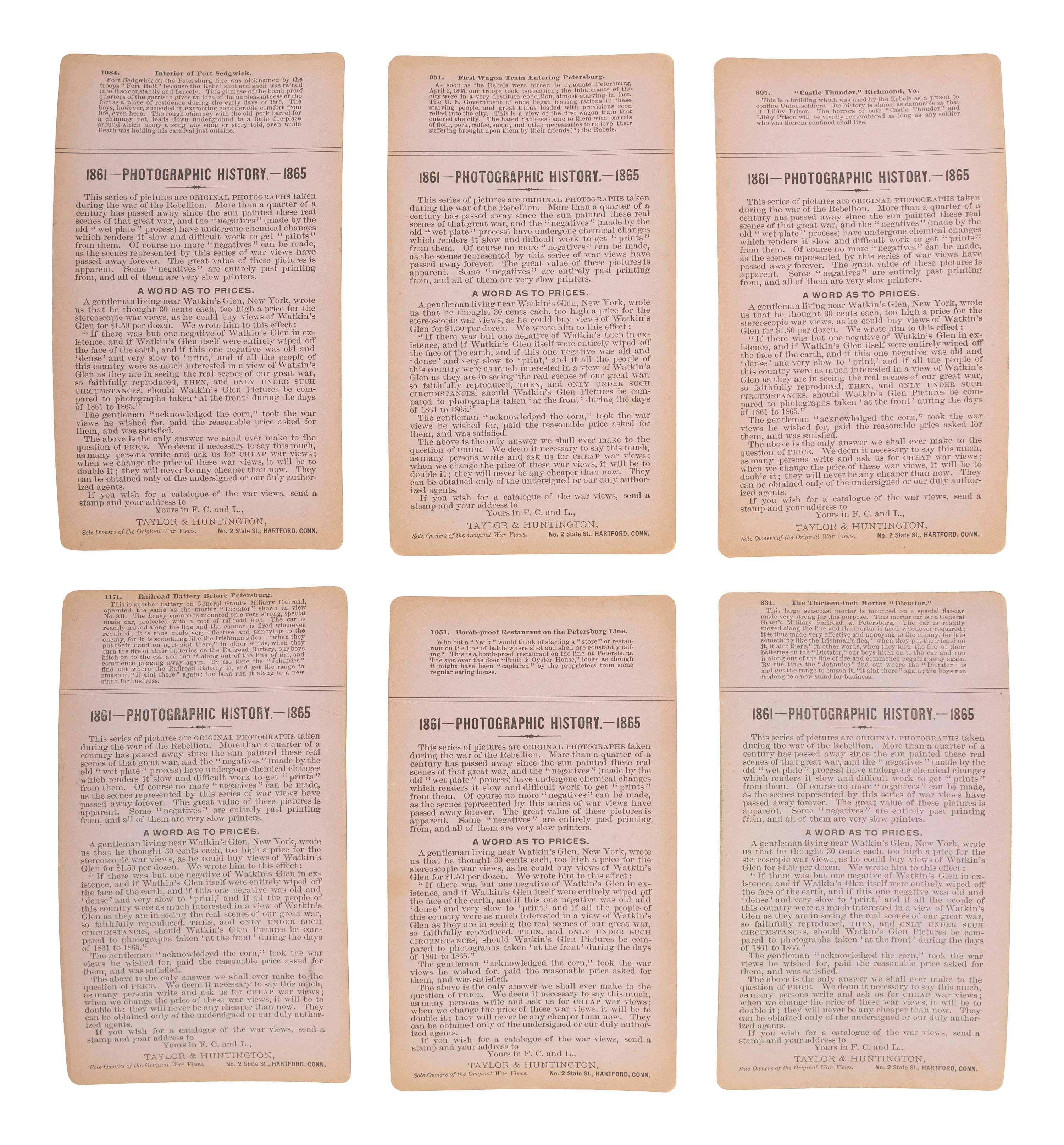[CIVIL WAR]. A group of 24 stereoviews featuring scenes around Virginia including artillery, fortifications, Confederate prisons, and other subjects. Hartford, CT: Taylor & Huntington, ca 1890s.
