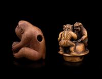 Two Japanese Carved Boxwood Netsuke