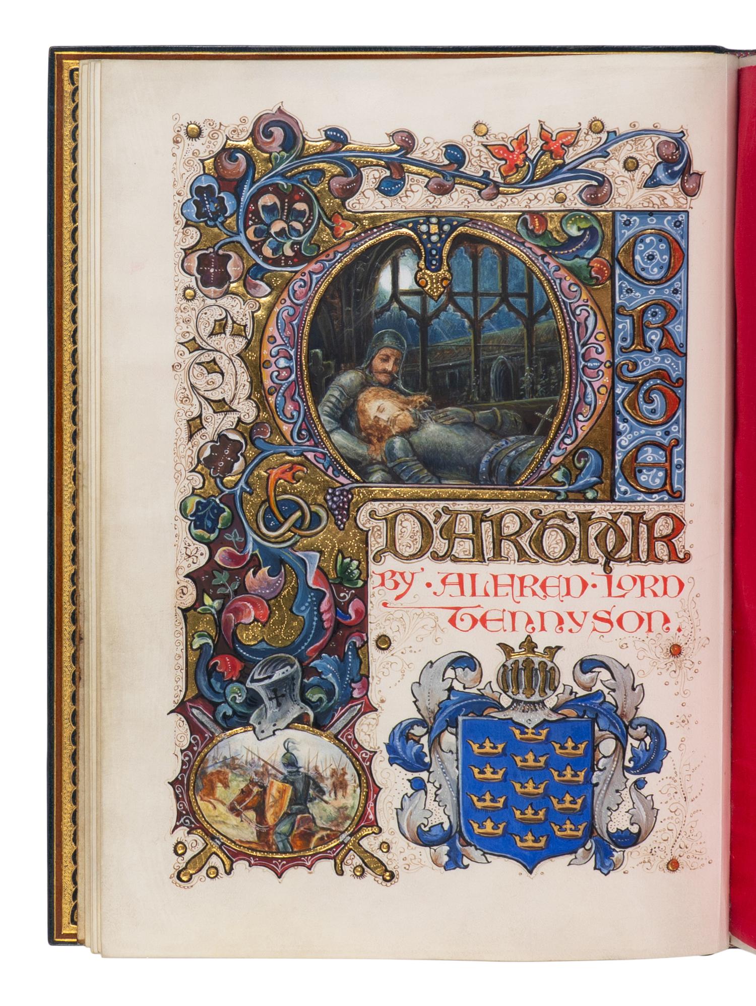 [CALLIGRAPHIC MANUSCRIPT]. SANGORSKI, Alberto, calligrapher and illuminator. -- TENNYSON, Alfred, Lord (1809-1892). Le Morte d'Arthur . [London, ca 1910].