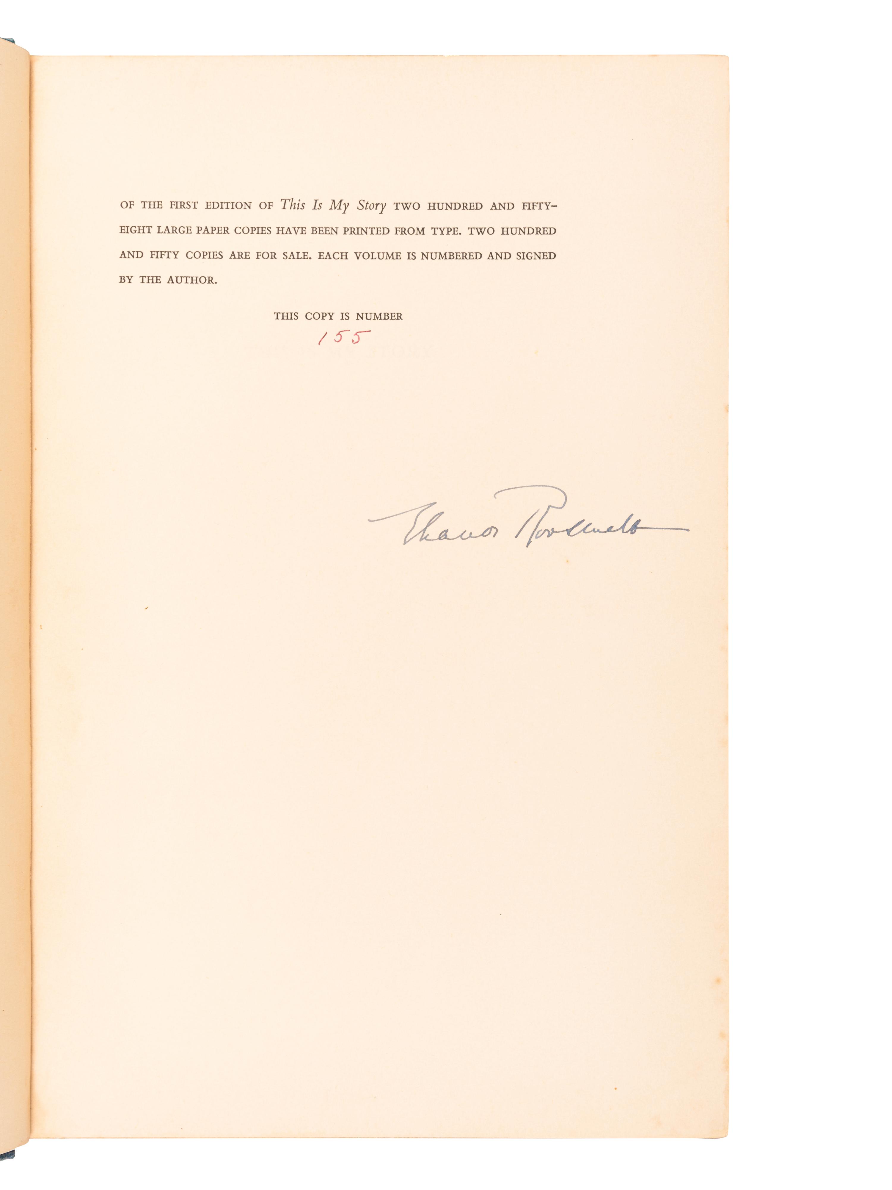 ROOSEVELT, Eleanor (1884-1962). This is My Story. New York: Harper & Brothers, 1937.