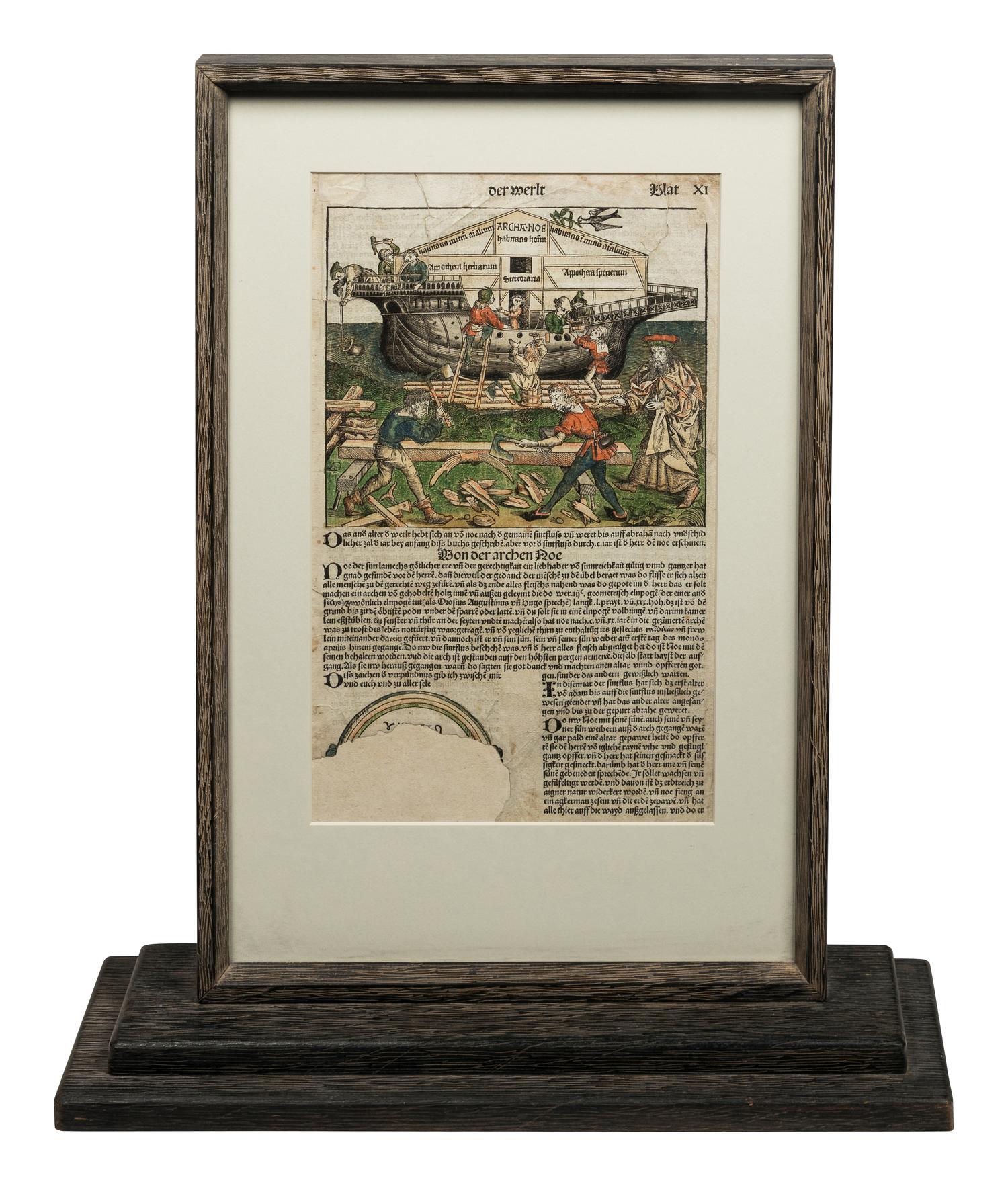 [LEAVES -- INCUNABULA] -- [SCHEDEL, Hartmann]. Two Incunabula leaves with hand-coloring from the Liber Chonicarum , or Nuremberg Chronicle . [Nuremberg, 1493].
