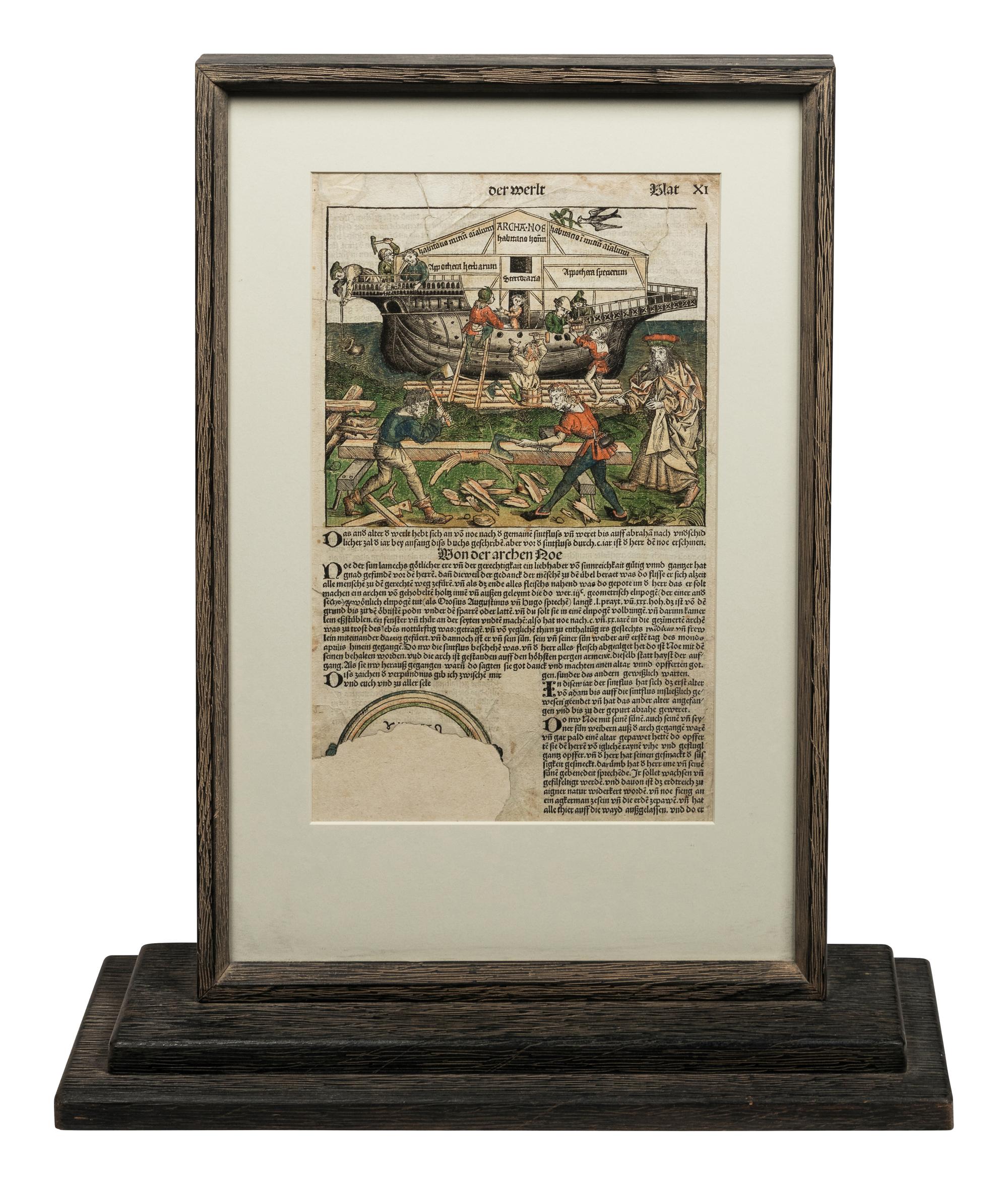 [LEAVES -- INCUNABULA] -- [SCHEDEL, Hartmann]. Two Incunabula leaves with hand-coloring from the Liber Chonicarum , or Nuremberg Chronicle . [Nuremberg, 1493].