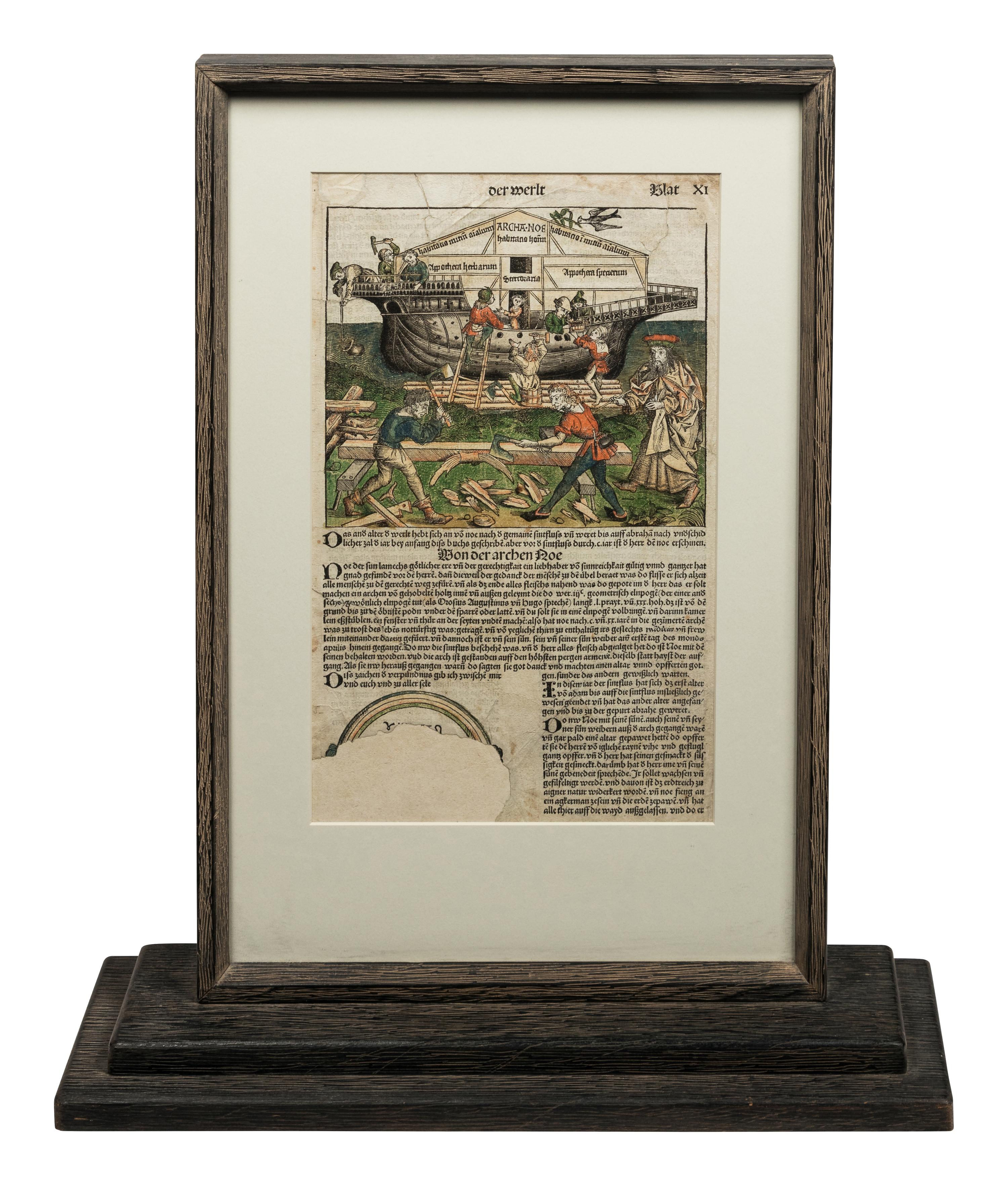 [LEAVES -- INCUNABULA] -- [SCHEDEL, Hartmann]. Two Incunabula leaves with hand-coloring from the Liber Chonicarum , or Nuremberg Chronicle . [Nuremberg, 1493].