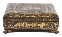 A Chinese Export Lacquered Game Box Height 4 1/2 x width 12 x depth 10 1/2 inches. — EARLY 19TH CENTURY