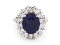 A 14 Karat White Gold, Sapphire and Diamond Ring,