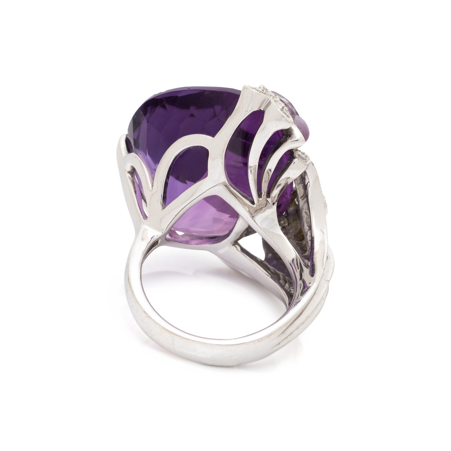 AMETHYST, DIAMOND, AND WHITE GOLD BUTTERFLY RING
