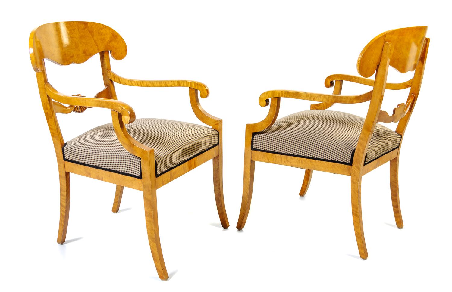 A Pair of Biedermeier Style Burlwood Armchairs Height 35 3/4 inches. — 20TH CENTURY