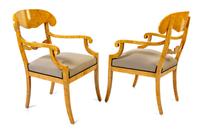 A Pair of Biedermeier Style Burlwood Armchairs Height 35 3/4 inches. — 20TH CENTURY