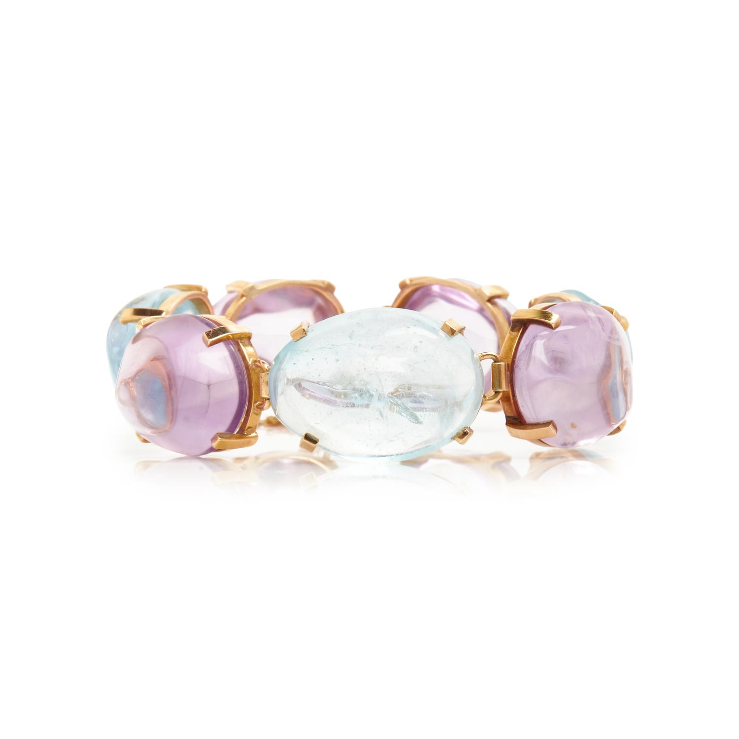 YELLOW GOLD AND MULTIGEM BRACELET AND RING