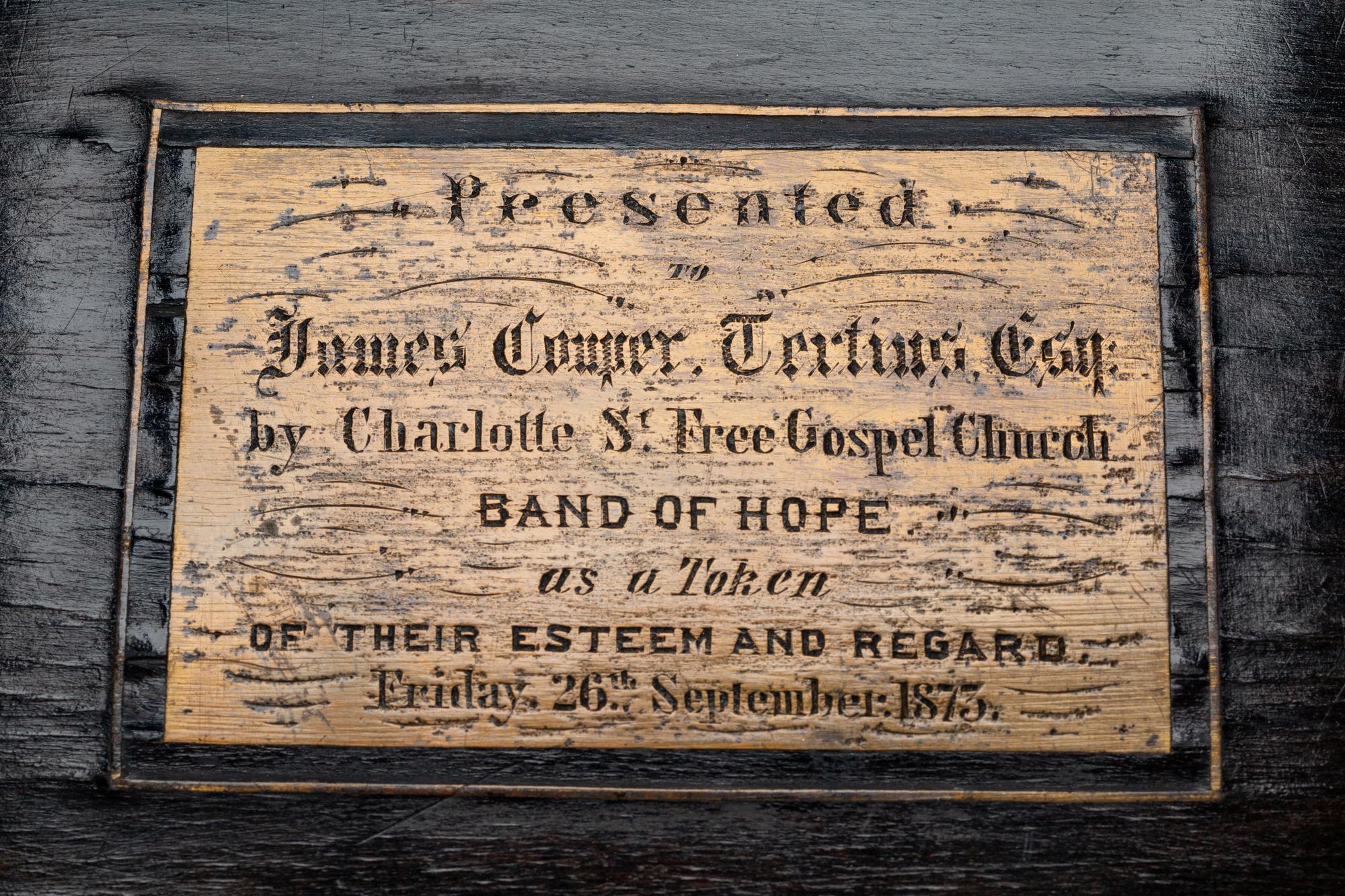A Victorian Brass-Inlaid Mahogany Lap Desk — CIRCA 1873