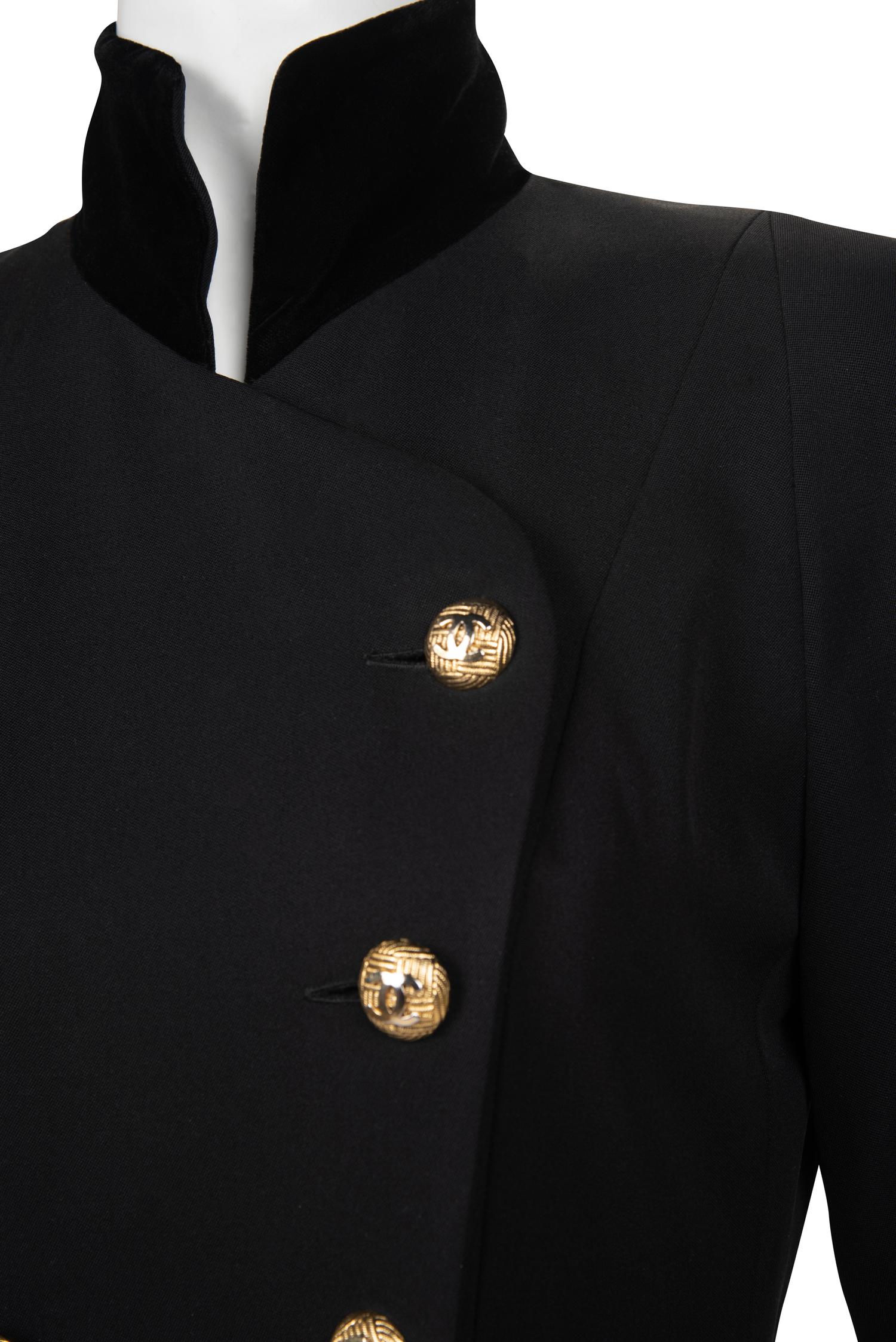 Chanel Double-Breasted Skirt Ensemble Trimmed with Velvet, 1980-90s