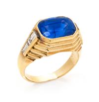 An 18 Karat Yellow Gold, Unheated Ceylon Sapphire and Diamond Ring, Bulgari, Circa 1985, 6.95 dwts.