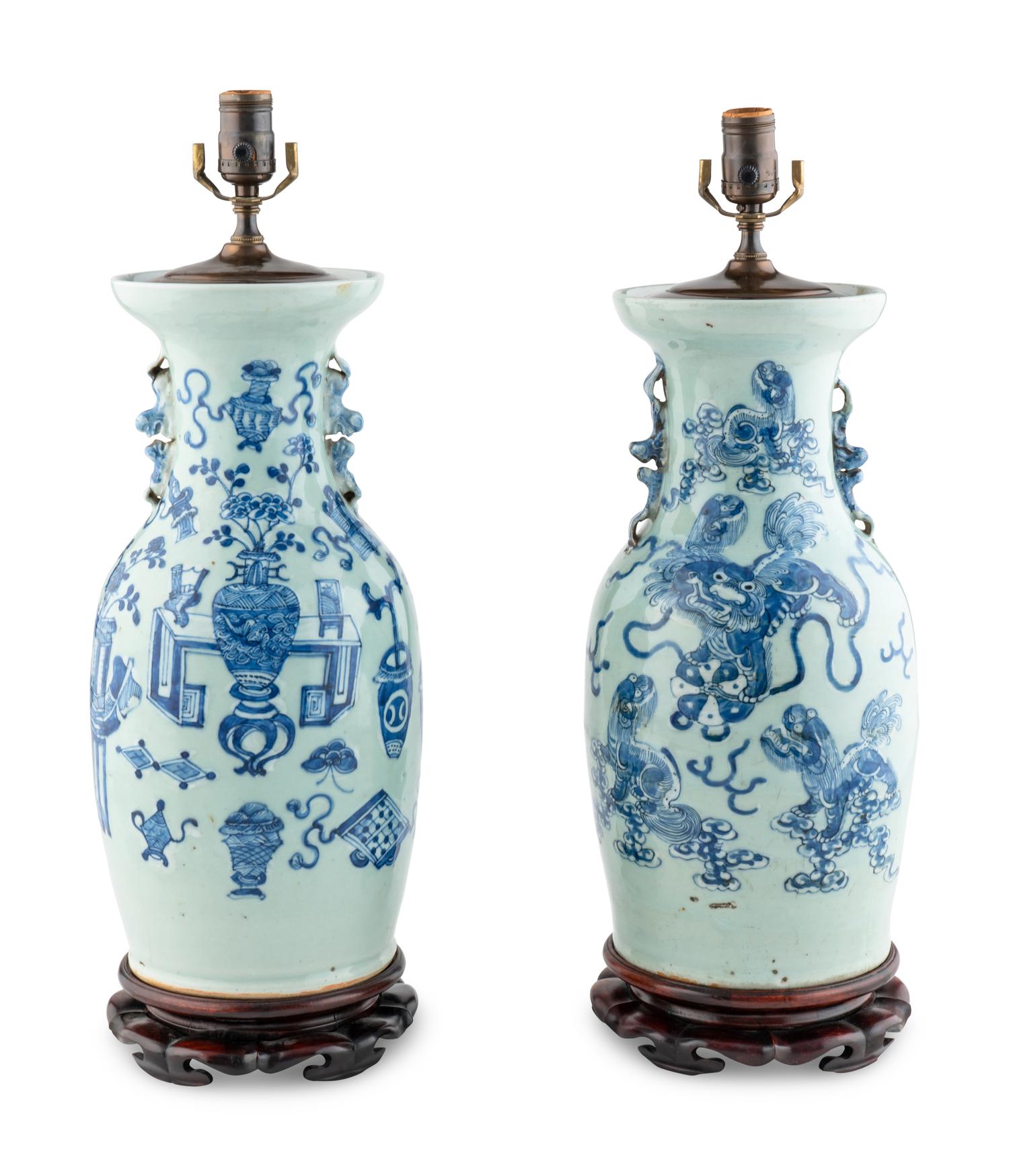 A Pair of Chinese Porcelain Vases Mounted as Lamps