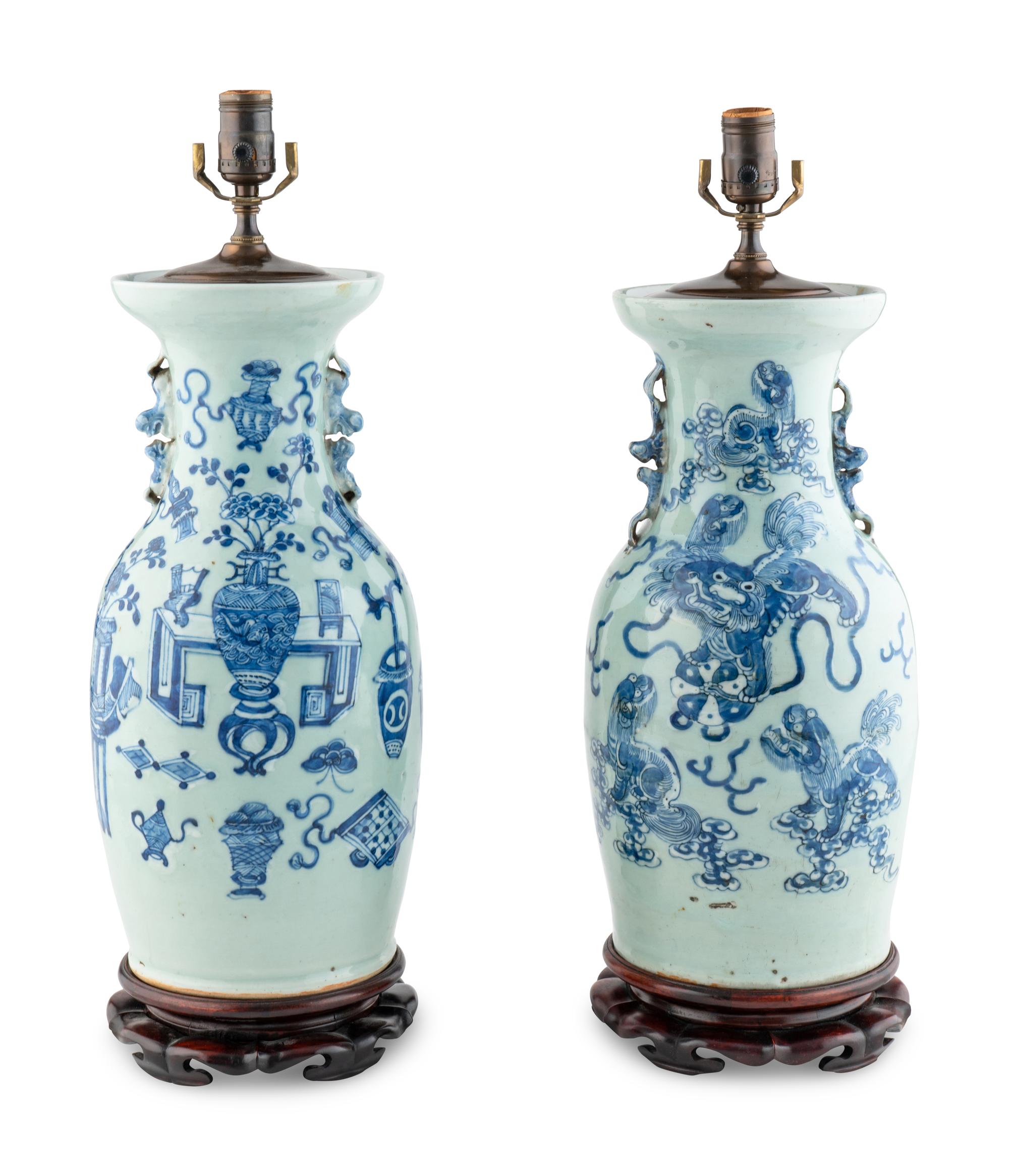 A Pair of Chinese Porcelain Vases Mounted as Lamps