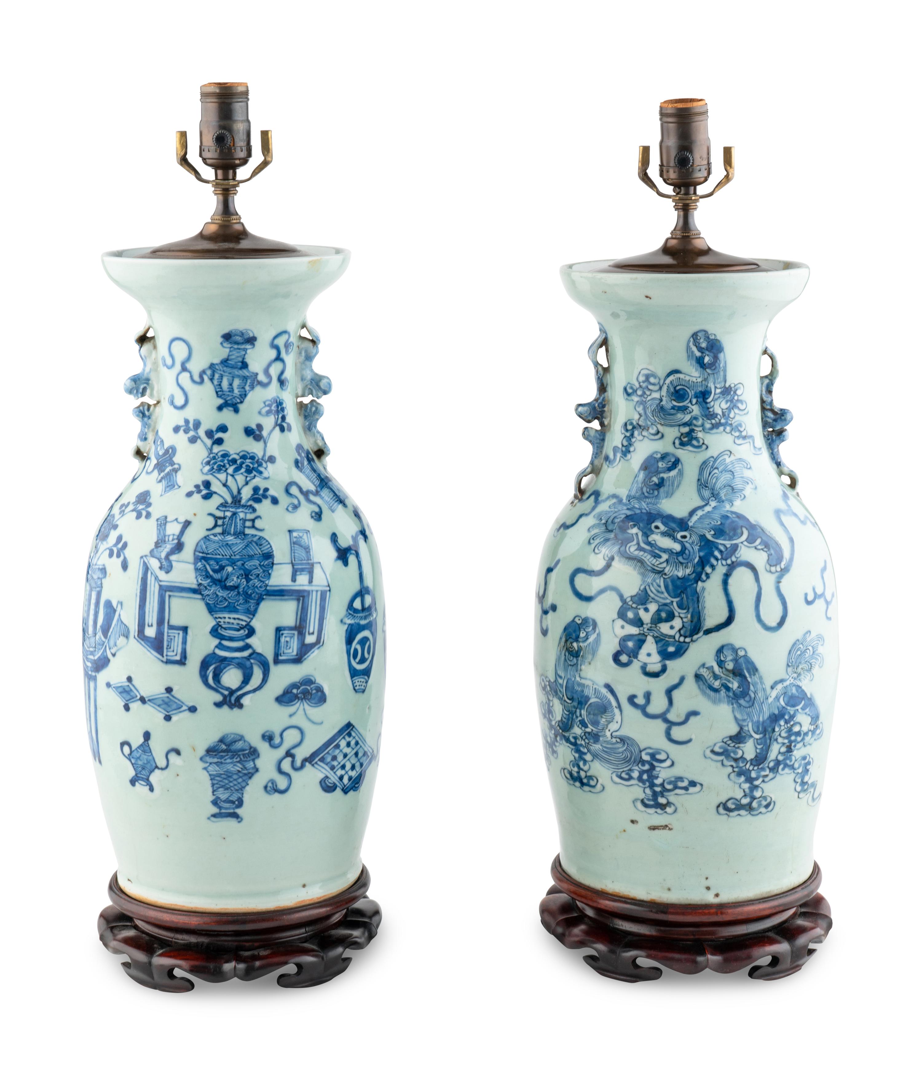 A Pair of Chinese Porcelain Vases Mounted as Lamps