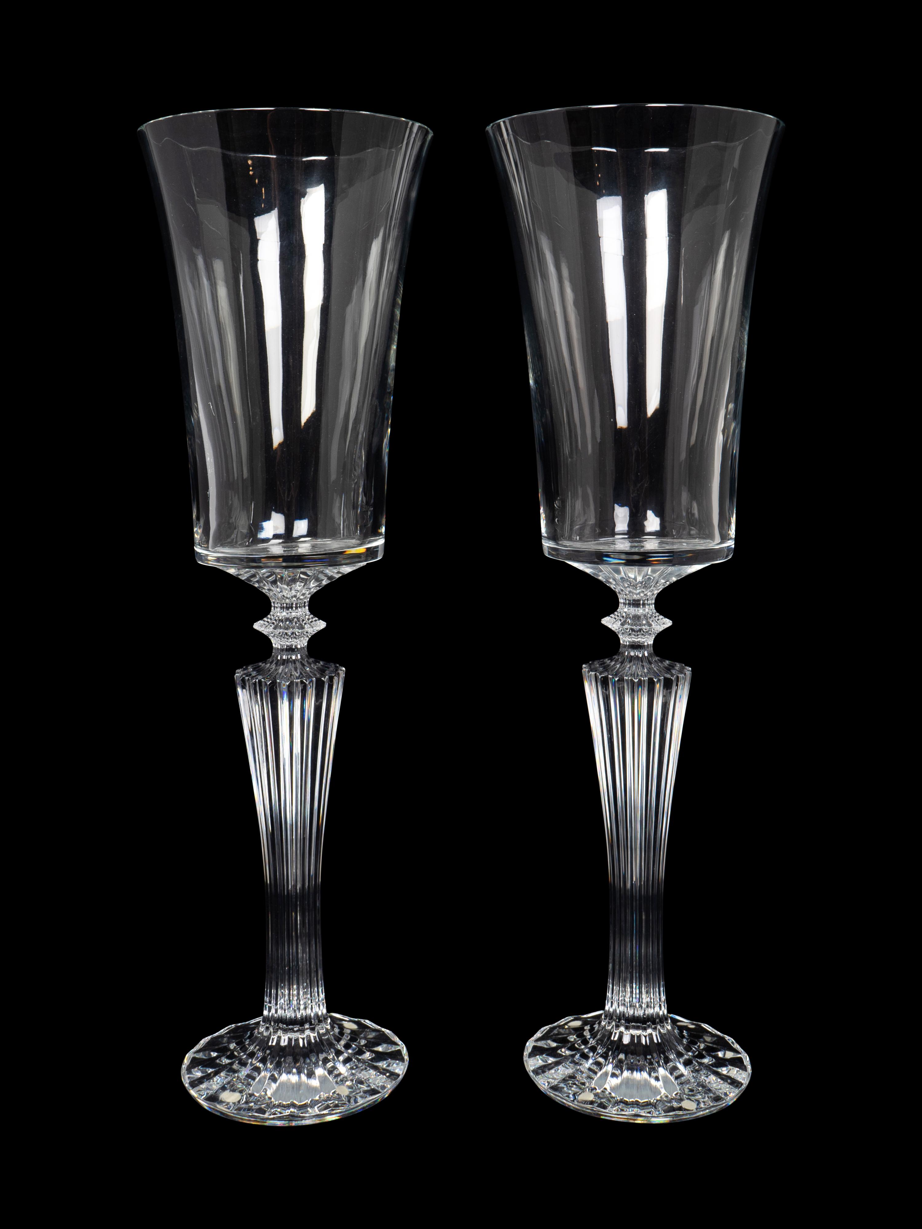 A Large Pair of Baccarat Glass Pedestal Vases