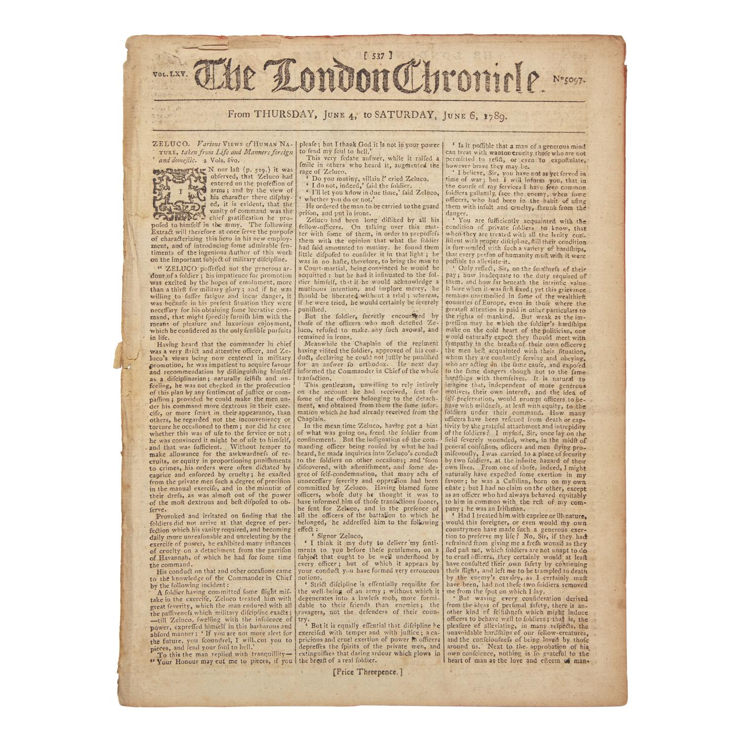 [Washington, George] Report of George Washington Arriving in Philadelphia on his way to his First Inauguration