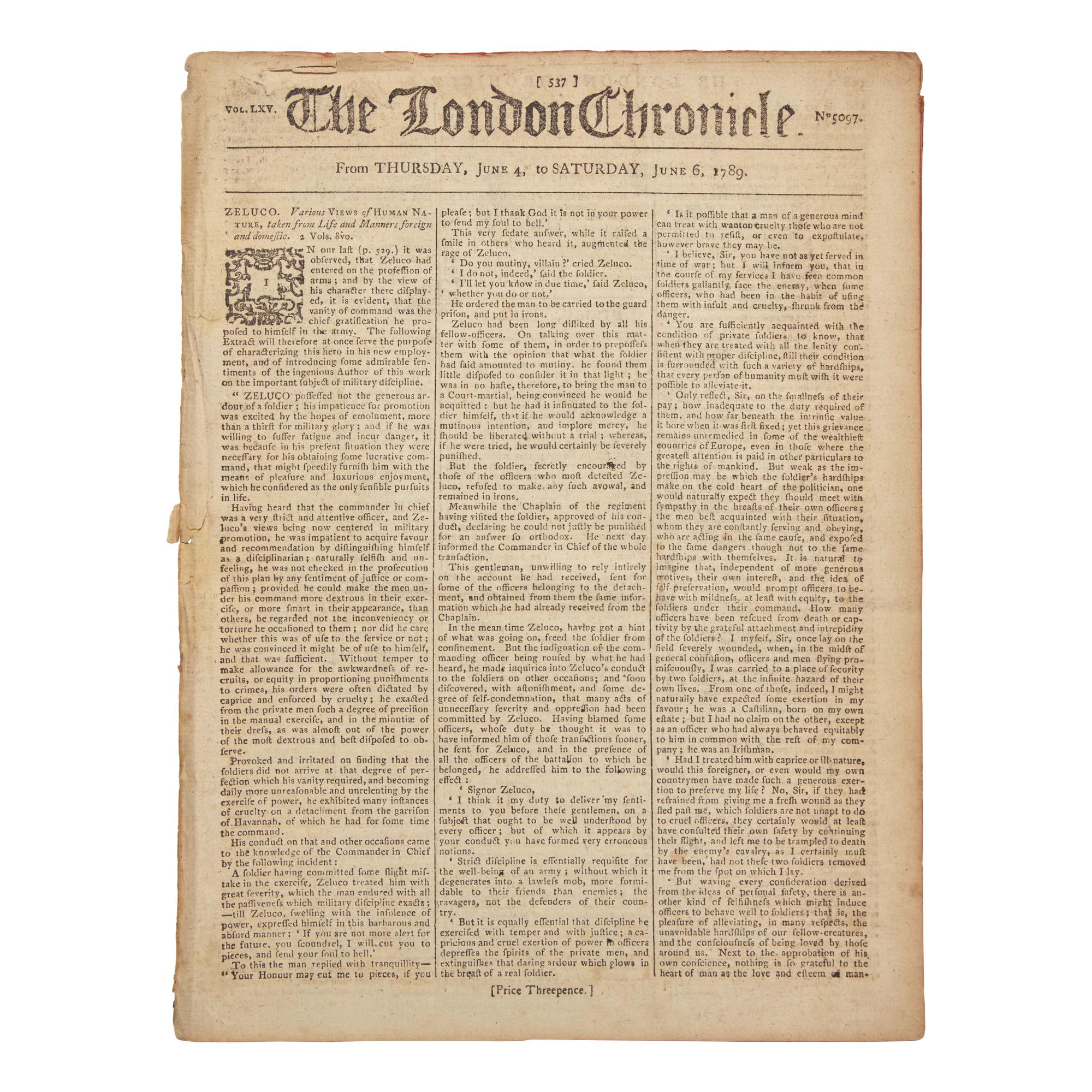 [Washington, George] Report of George Washington Arriving in Philadelphia on his way to his First Inauguration