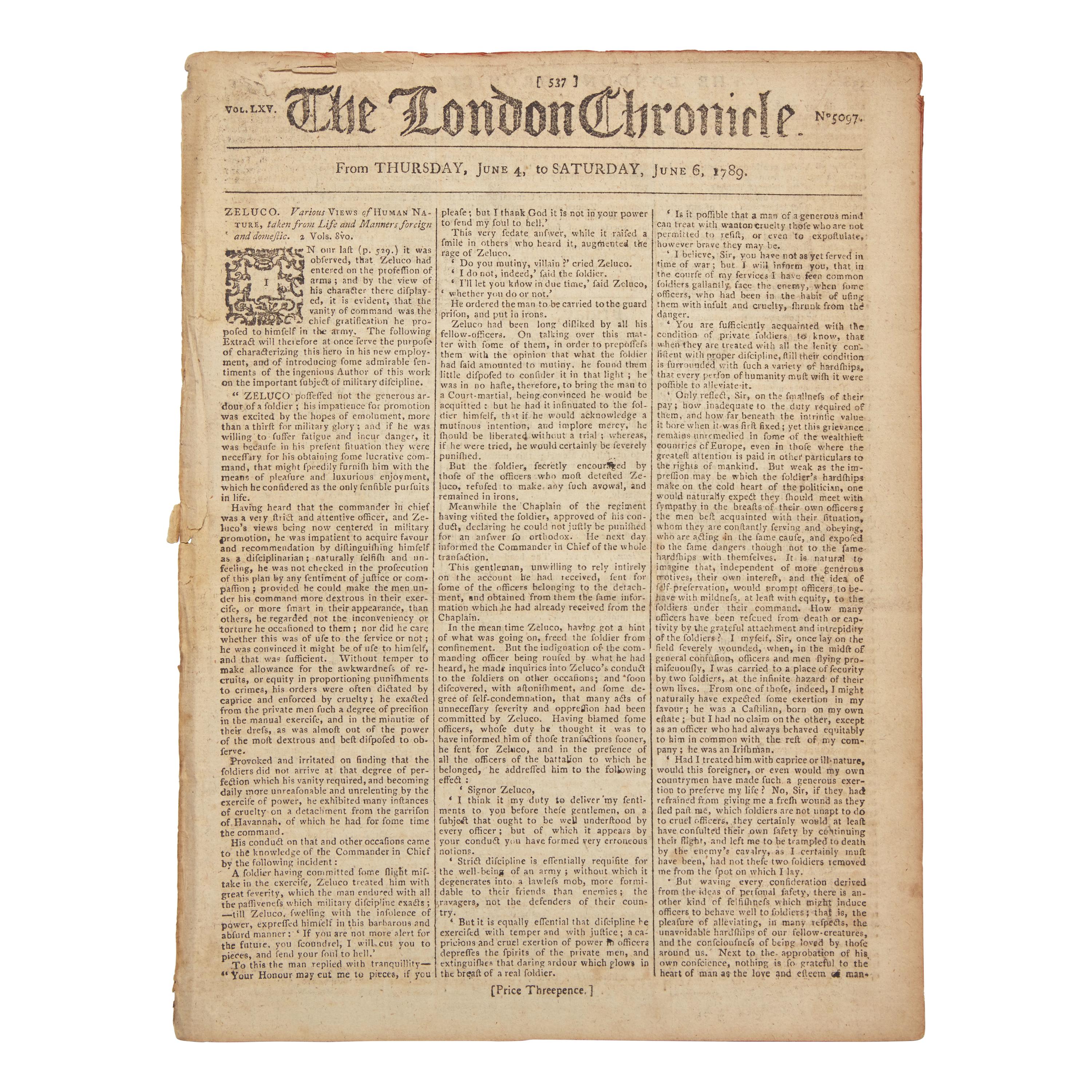 *[Washington, George] Report of George Washington Arriving in Philadelphia on his way to his First Inauguration