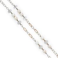 Sazingg, Baroque Cultured Pearl, Rock Crystal Quartz, and Bicolor Gold Chain Necklace