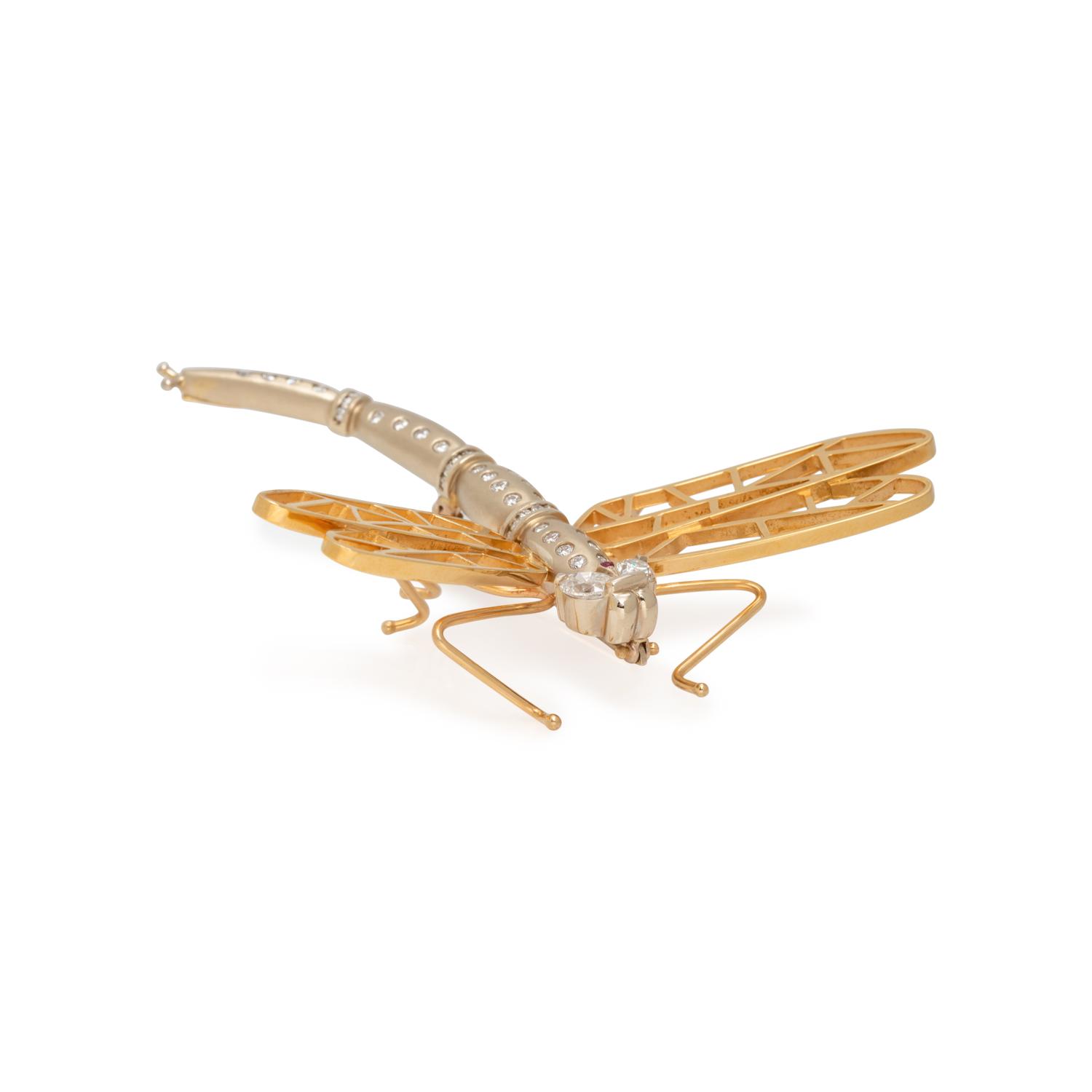 BICOLOR GOLD AND DIAMOND DRAGONFLY BROOCH
