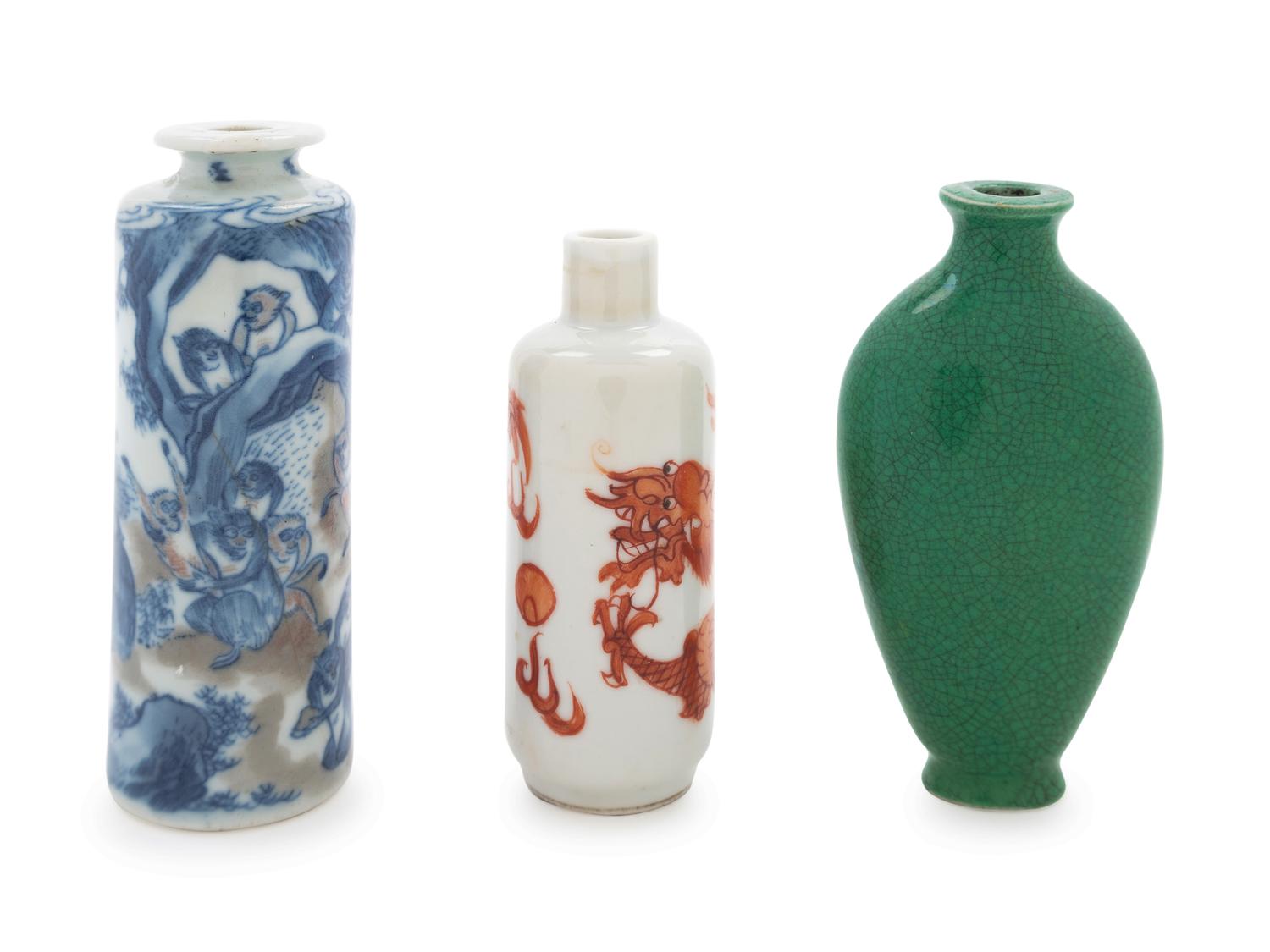 Three Porcelain Snuff Bottles