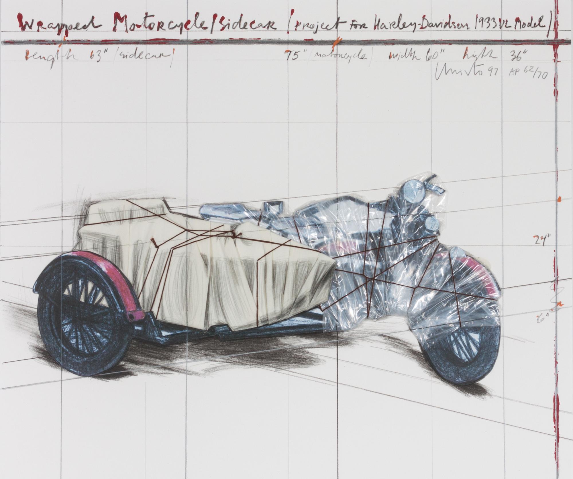 Jeanne-Claude Christo, (American, 1935-2009), Wrapped Motorcycle/Side (Project for Harley-Davidson 1933 V2 Model), 1997