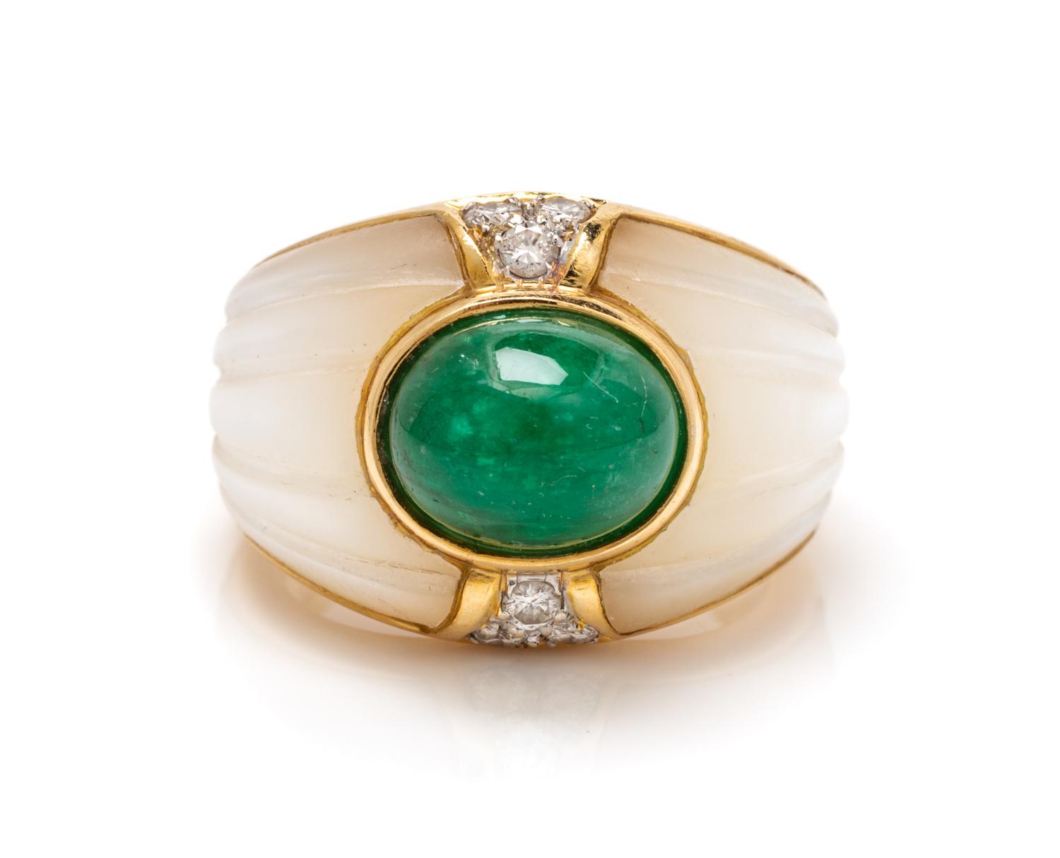 An 18 Karat Yellow Gold, Emerald, Mother-of-Pearl and Diamond Ring, Kai Yin Lo, 8.90 dwts.
