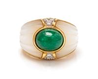 An 18 Karat Yellow Gold, Emerald, Mother-of-Pearl and Diamond Ring, Kai Yin Lo, 8.90 dwts.
