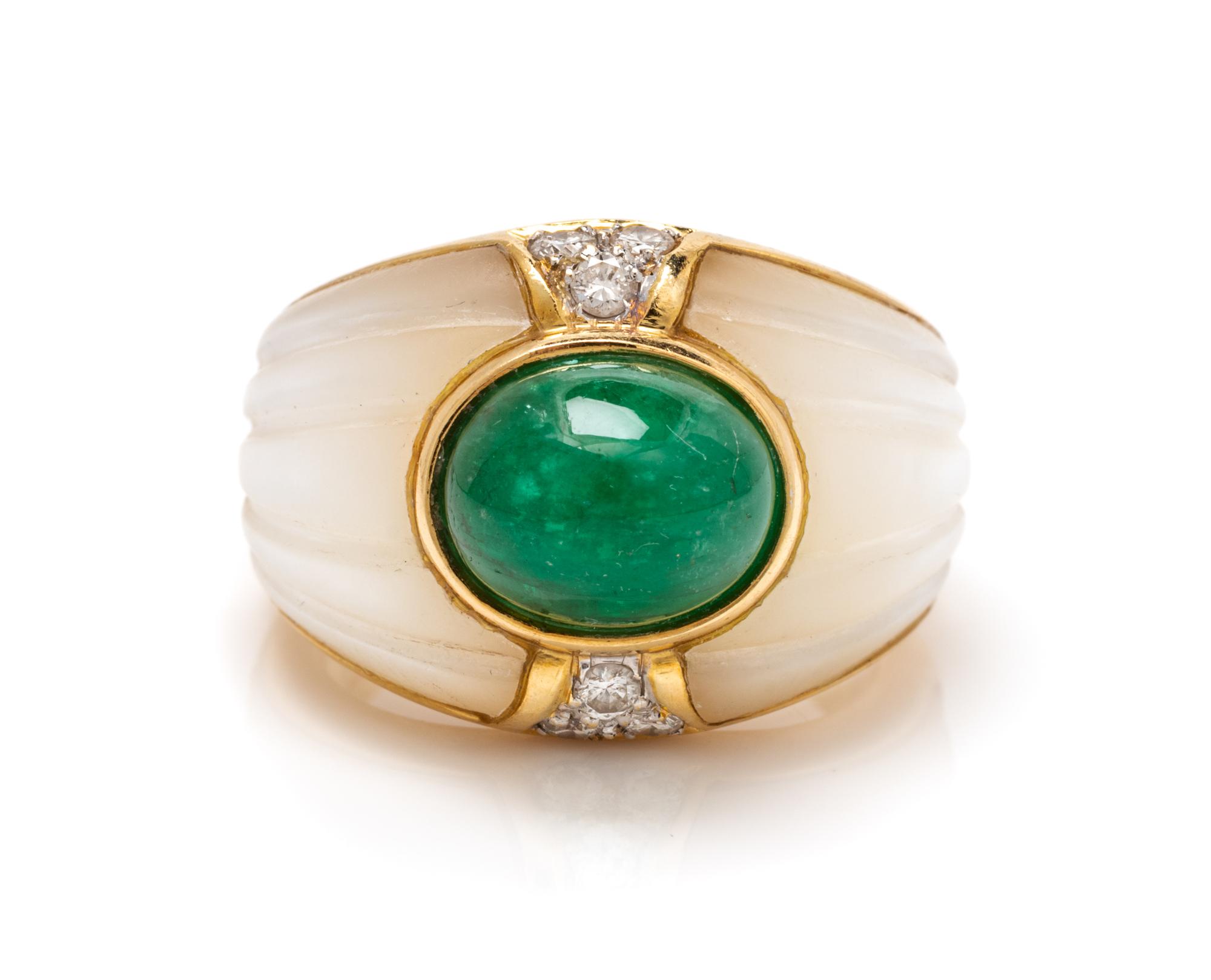 An 18 Karat Yellow Gold, Emerald, Mother-of-Pearl and Diamond Ring, Kai Yin Lo, 8.90 dwts.