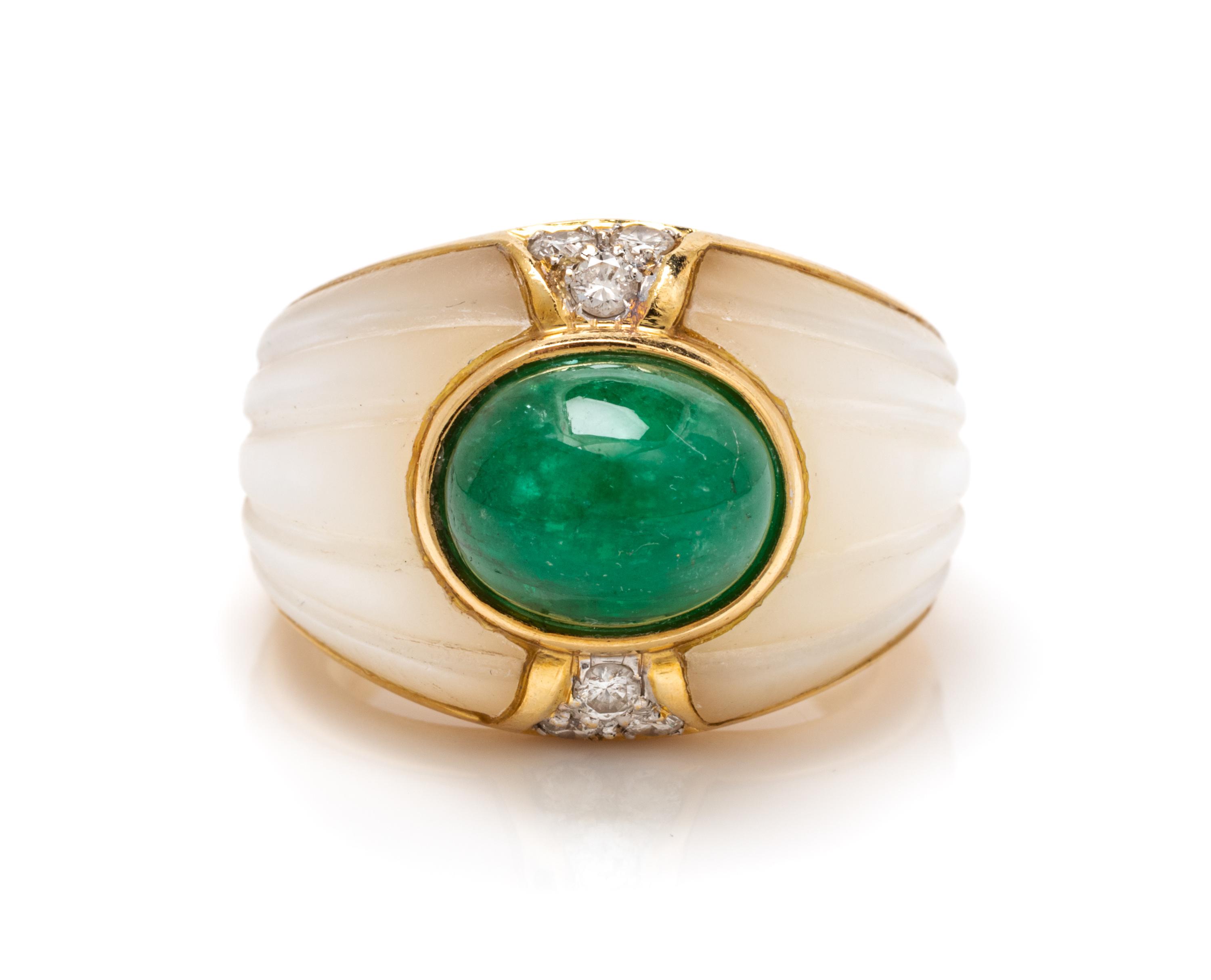 An 18 Karat Yellow Gold, Emerald, Mother-of-Pearl and Diamond Ring, Kai Yin Lo, 8.90 dwts.