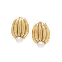 TIFFANY & CO., YELLOW GOLD AND CULTURED PEARL EARCLIPS