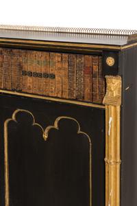 A Regency Black-Painted, Parcel-Gilt and Faux Book Front Cabinet