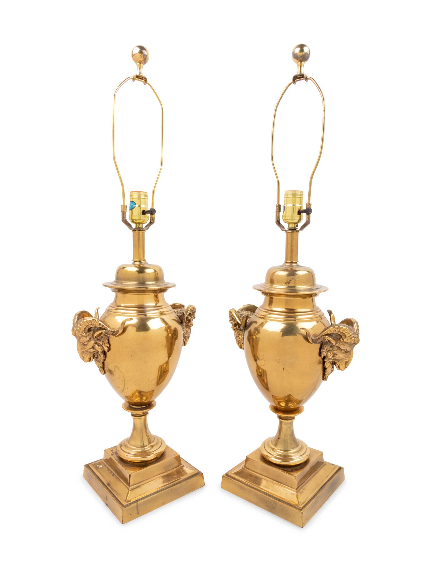 A Pair of Neoclassical Style Brass Lamps
