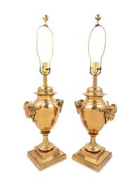 A Pair of Neoclassical Style Brass Lamps