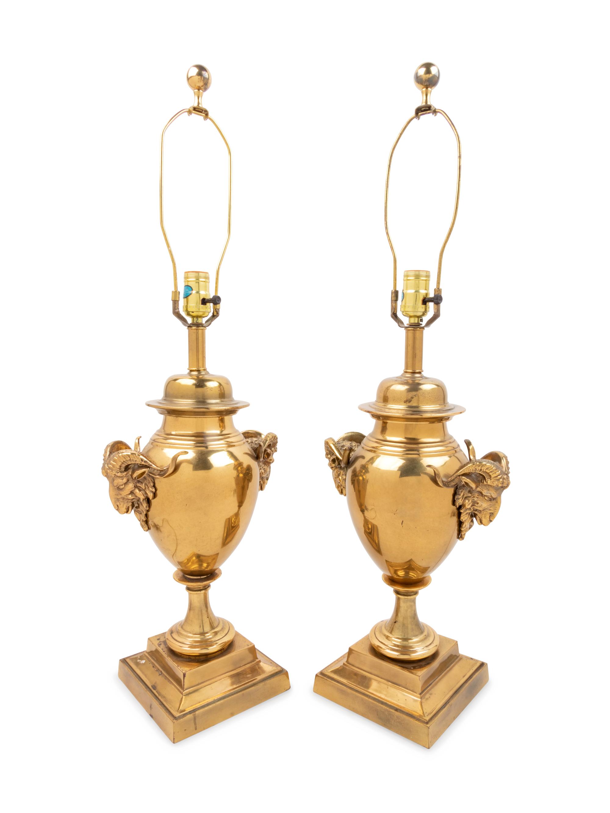 A Pair of Neoclassical Style Brass Lamps