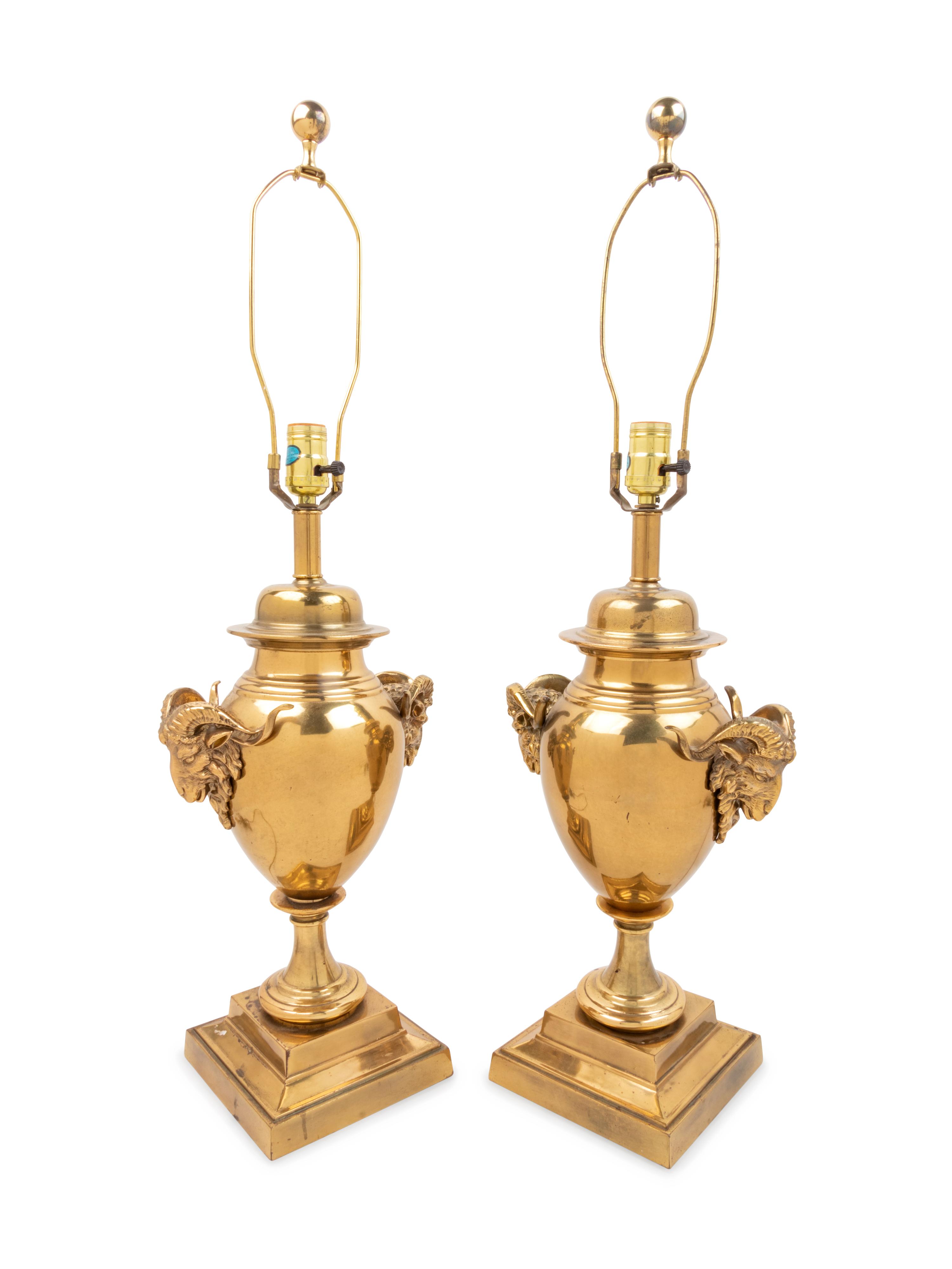 A Pair of Neoclassical Style Brass Lamps
