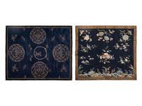 Two Chinese Blue Ground Embroidered Silk Panels