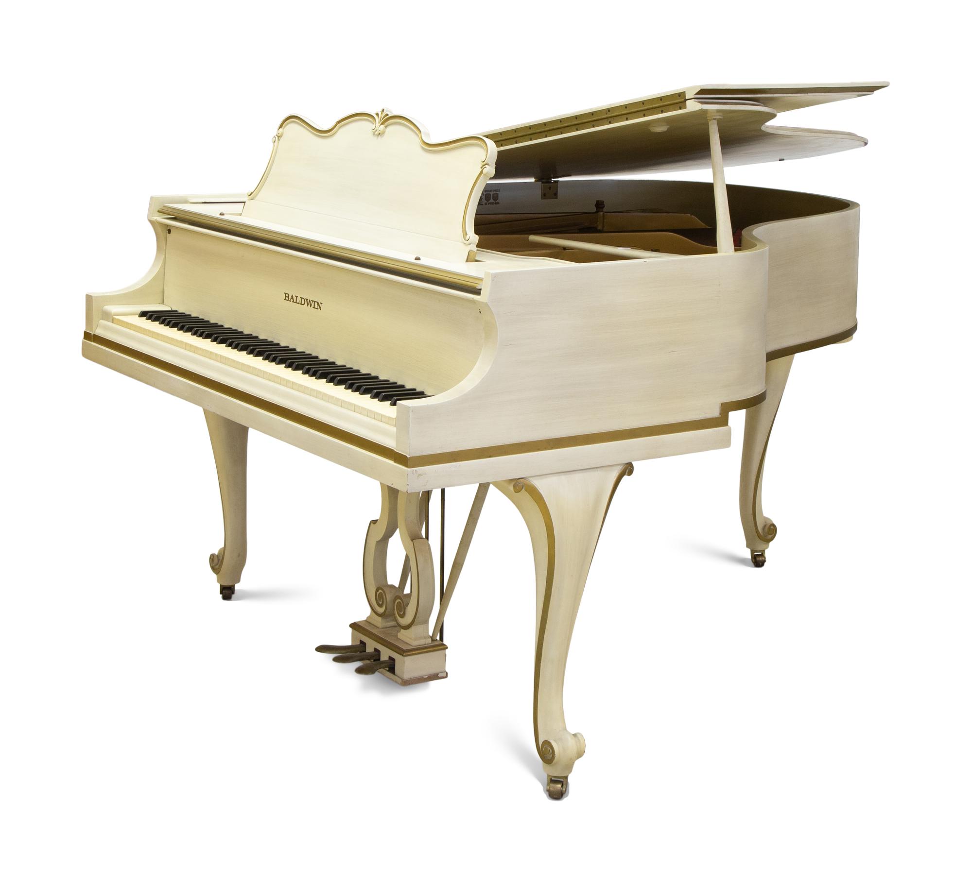 A Baldwin White Painted and Parcel Gilt Baby Grand Piano