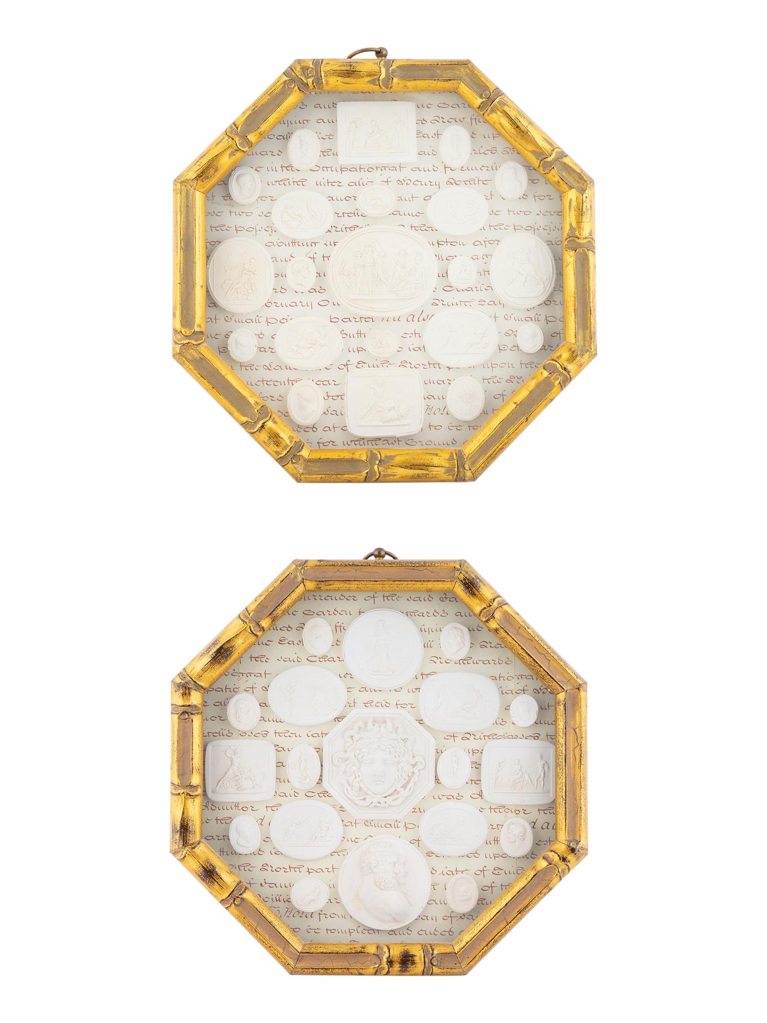 Two Octagonal Gilt Framed Collections of Roman Plaster Intaglios — 20TH CENTURY