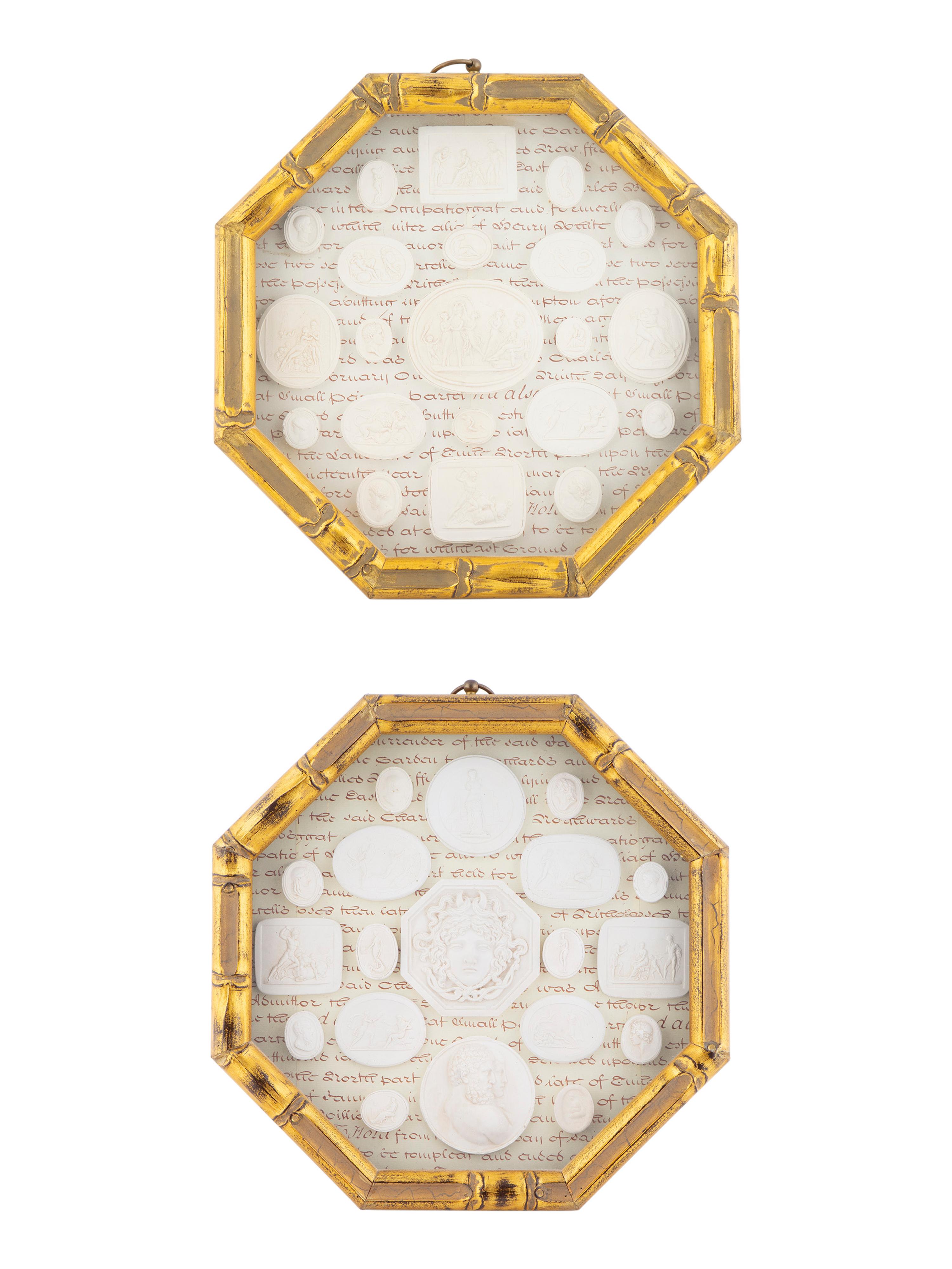 Two Octagonal Gilt Framed Collections of Roman Plaster Intaglios — 20TH CENTURY