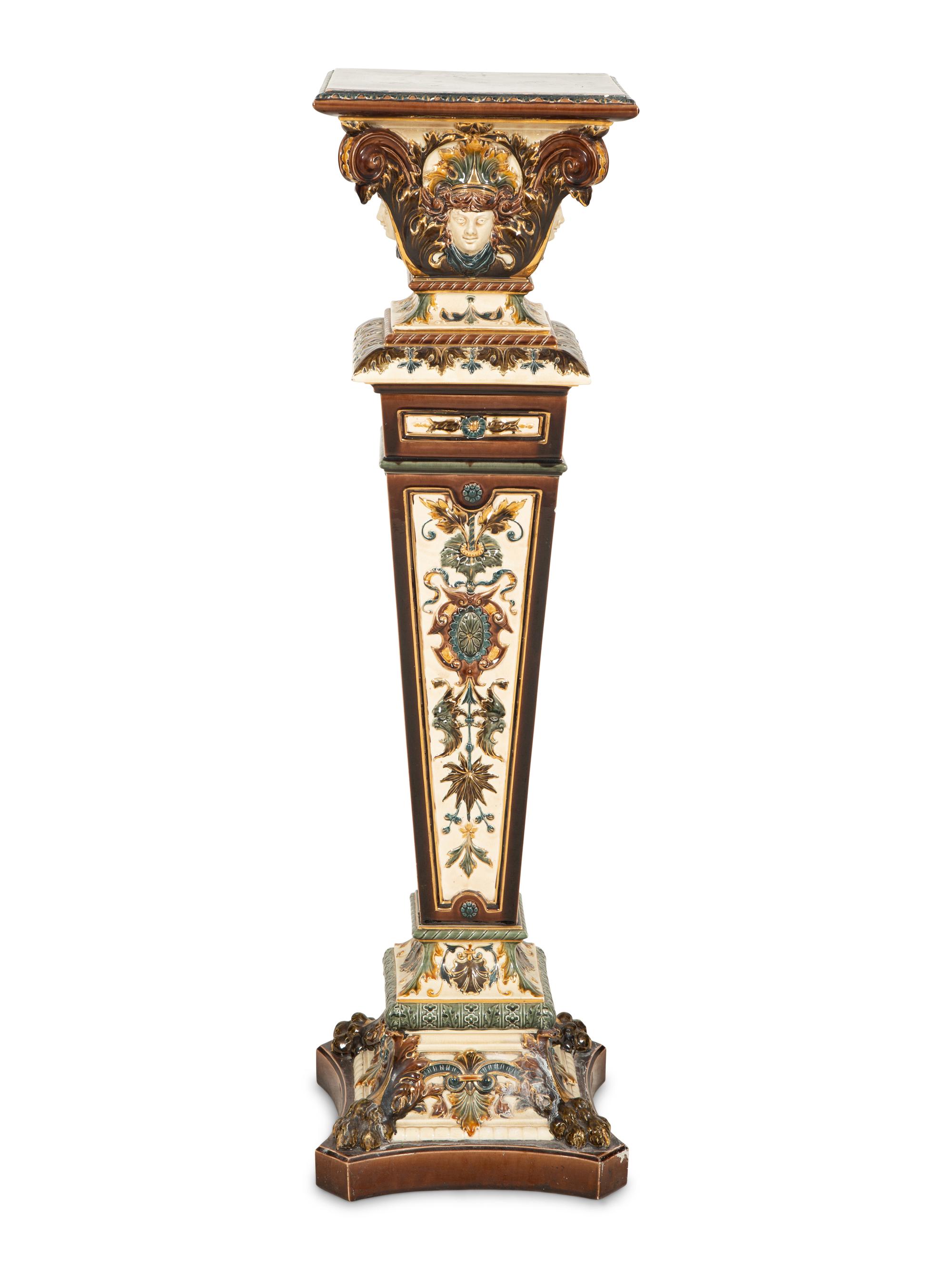 Continental Renaissance Revival Tin and Lustre-Glazed Earthenware Pedestal
