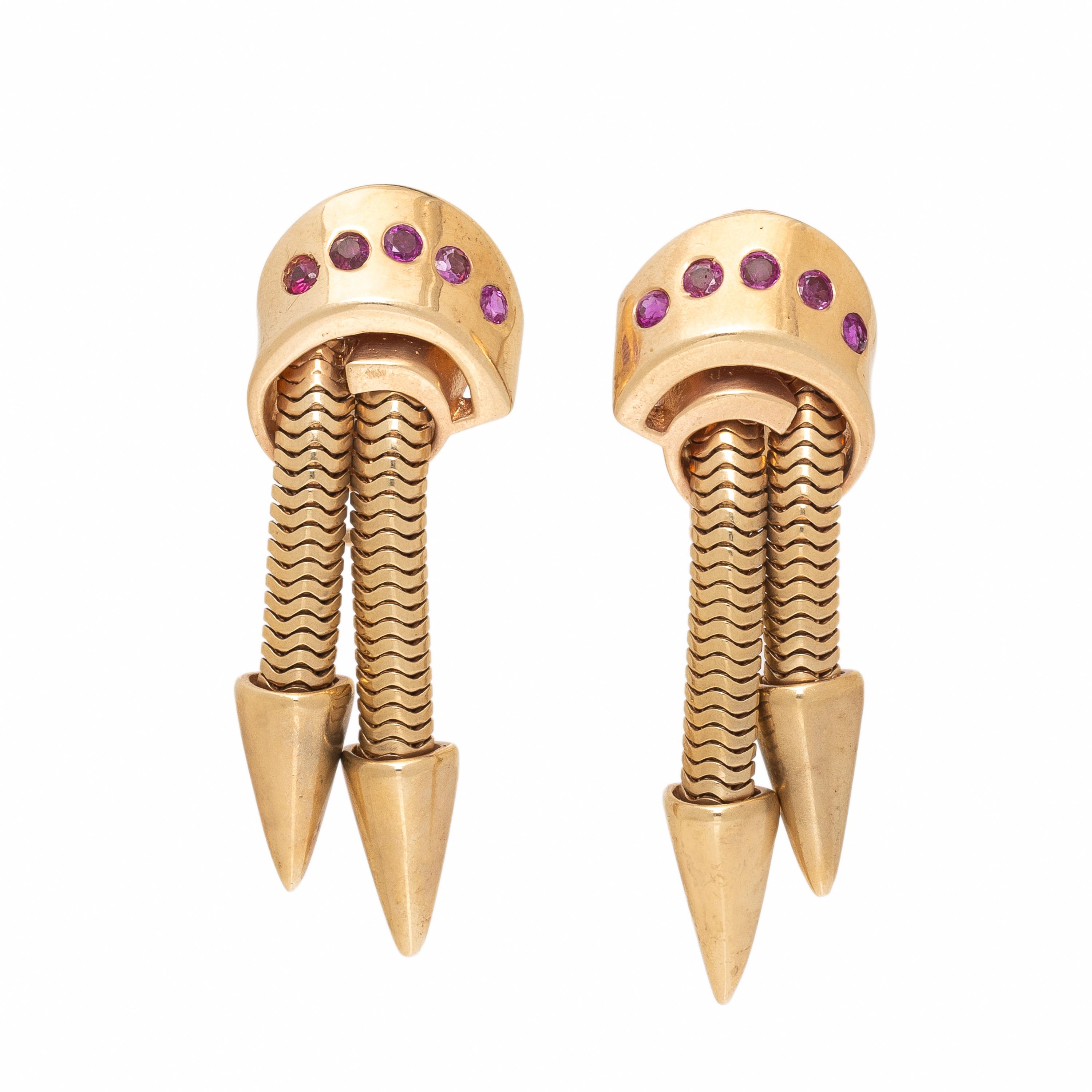 Retro, Yellow Gold and Ruby Earrings