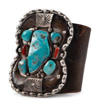 Navajo Silver, Turquoise, Coral, and Claw Ketoh